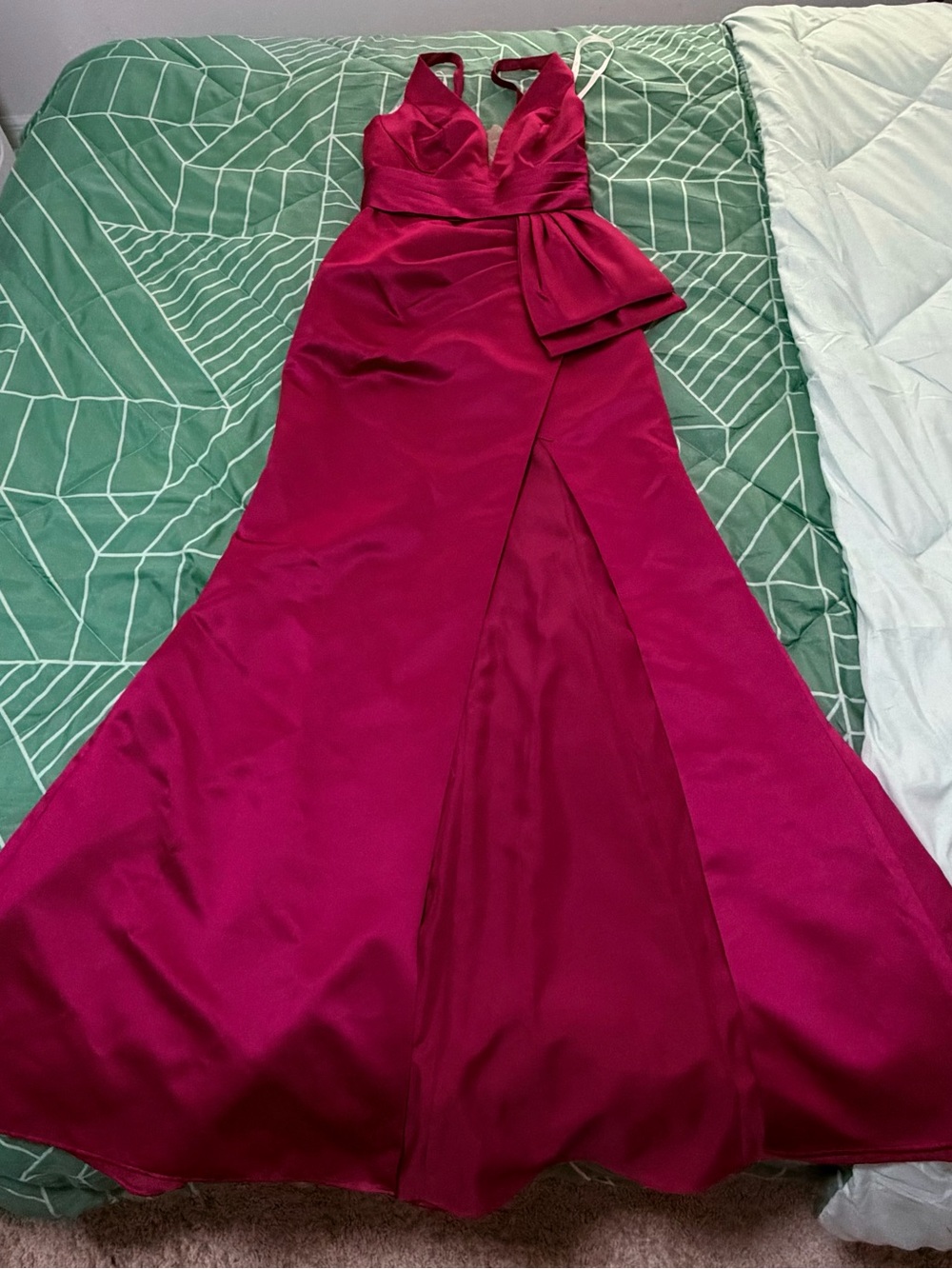 Elegant lipstick red V-Neck Evening Gown